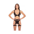 Rene Rofe Straps & Garters Bra Set Black M/l