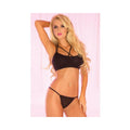Pink Lipstick Strappy Bra Fishnet Back & Thong Black M/L