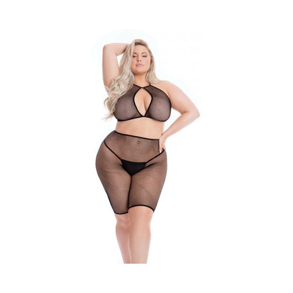 Pink Lipstick Sunset Glow Halter Bra & Bike Short Black Qn