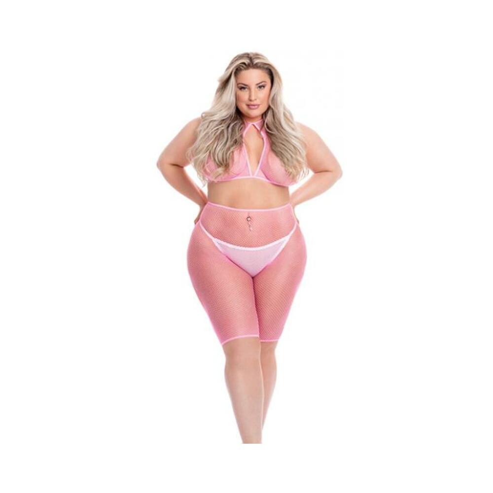 Pink Lipstick Sunset Glow Halter Bra & Bike Short Pink Qn