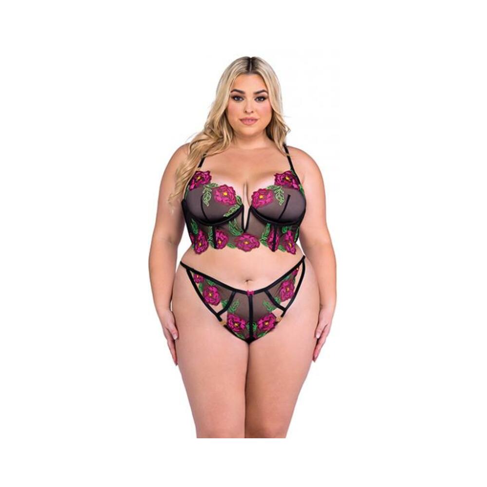 Peony Paradise Underwire Bralette & G-string - Black 1x