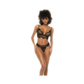 Lace Bralette & Thong Panty W/lace Up Back Black L/xl