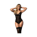 Shadow Stripe & Lace Teddy W/hook & Eye Closure Black Sm