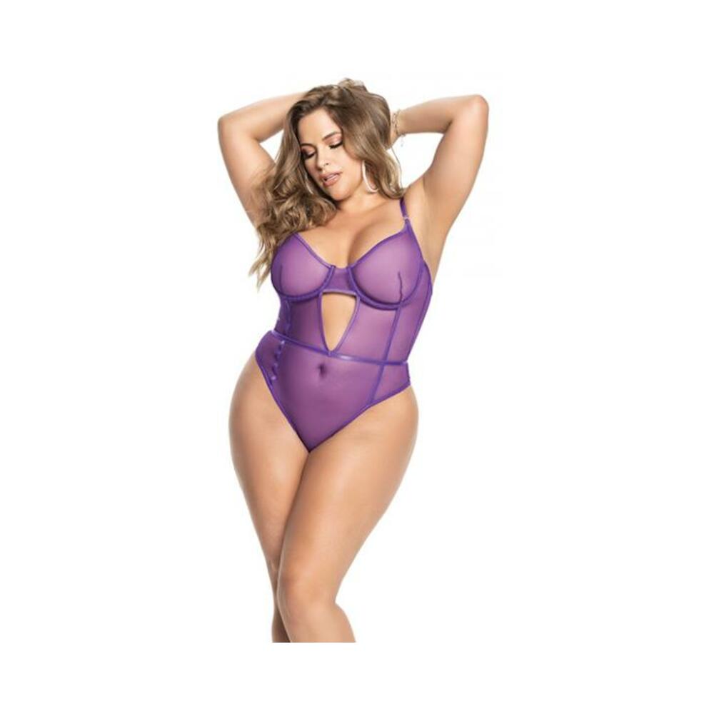 Underwire Sheer Mesh Teddy W/adjustable Straps & Crotch Closure Orchid 2x/3x