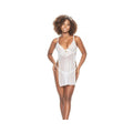 Floral Lace & Dotted Mesh Babydoll W/side Slits & Thong White S/m