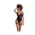 Underwire Mesh Bodysuit W/garterbelt Black L/xl