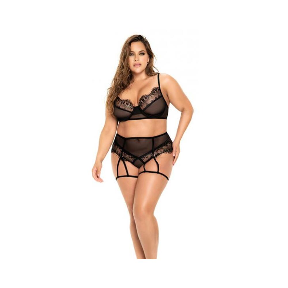 Underwire Mesh & Lace Top W/bottom & Attachable Garters Black 1x/2x