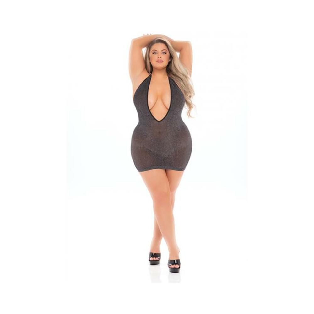 Pink Lipstick Love Bite Plunge Halter Dress (fits Up To 3x) Black Qn
