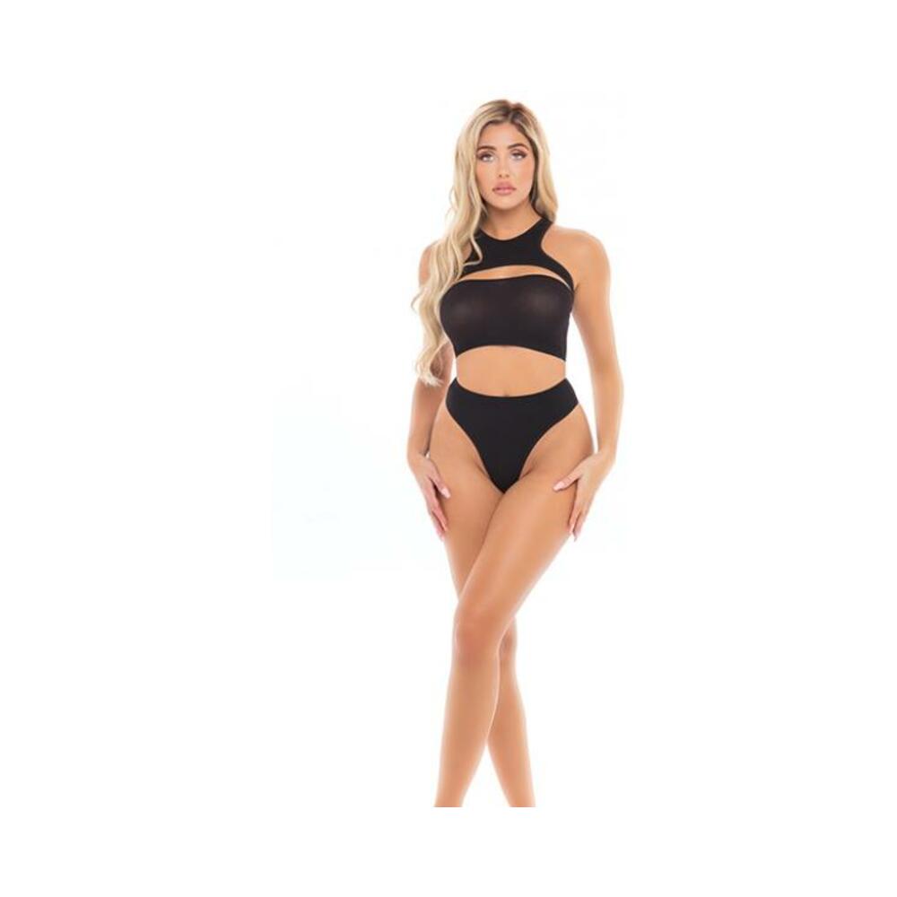 Pink Lipstick Divine Bandeau, Harness Top, & High Waist Thong Black O/s
