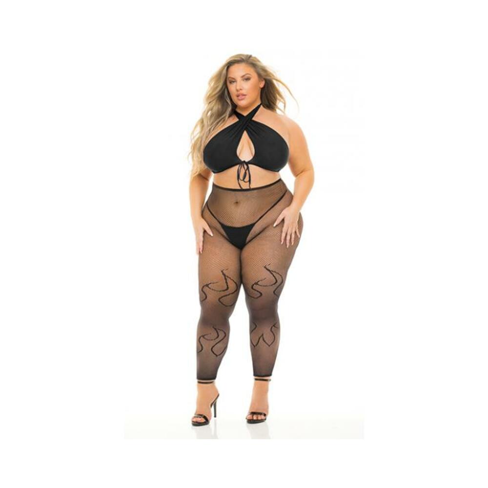 Pink Lipstick Gives You Hell Halter Bra, Pantyhose & G-string Black Qn