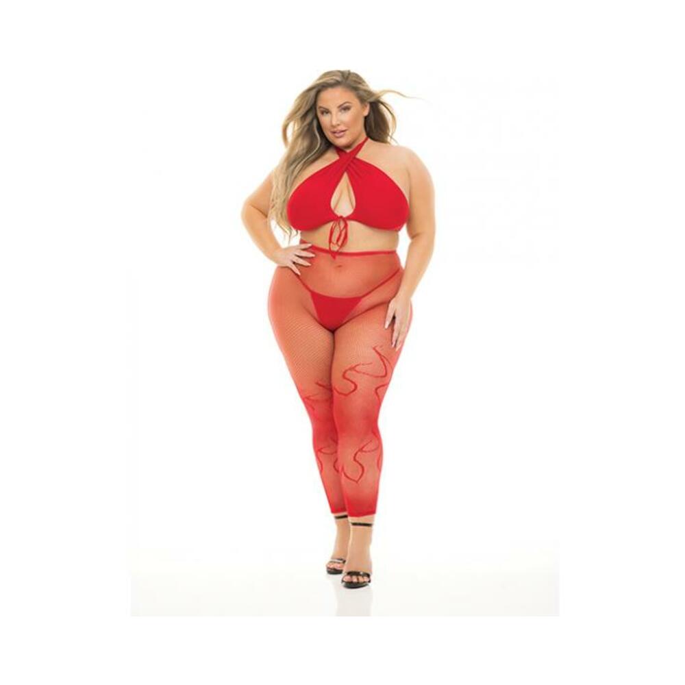 Pink Lipstick Gives You Hell Halter Bra, Pantyhose & G-string Red Qn