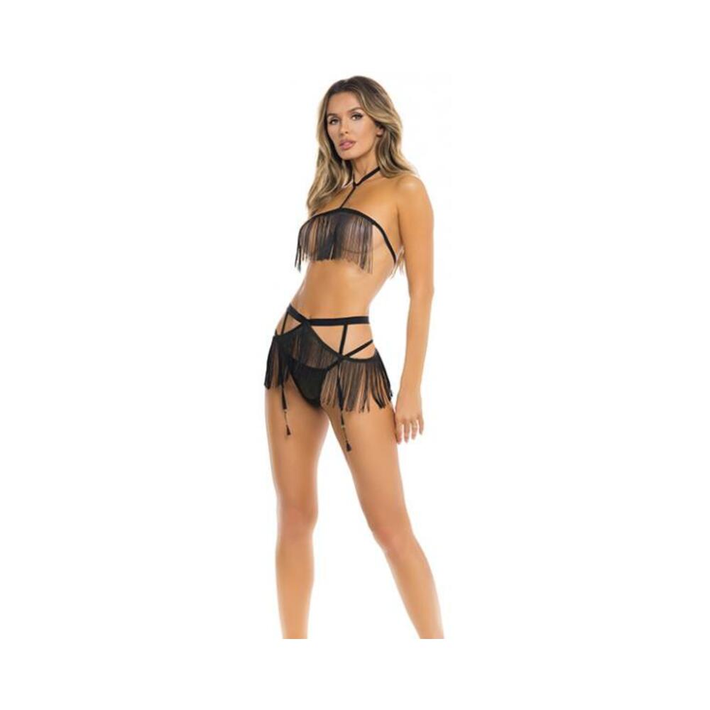 Rene Rofe Rassel Tassle Bra, Skirt & G-string Black M/l