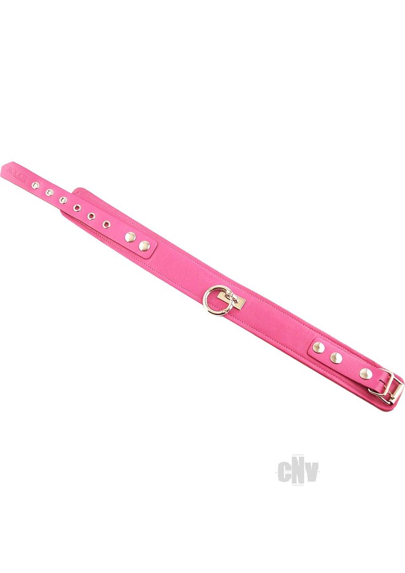 Rouge Plain Leather Collar with 1 Ring - Pink