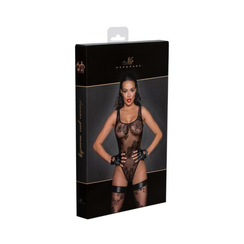 Noir Handmade Tulle Bodysuit With Patterned Flock Embroidery S