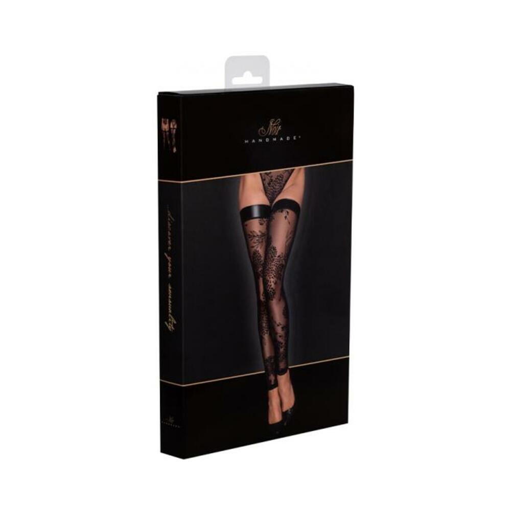 Noir Handmade Tulle Stockings With Patterned Flock Embroidery Xxl