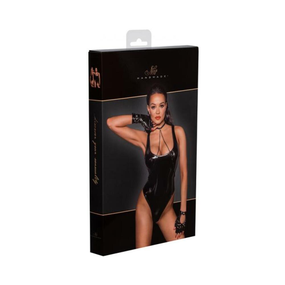 Noir Handmade Pvc Bodysuit With High-cut Bottom Hem L