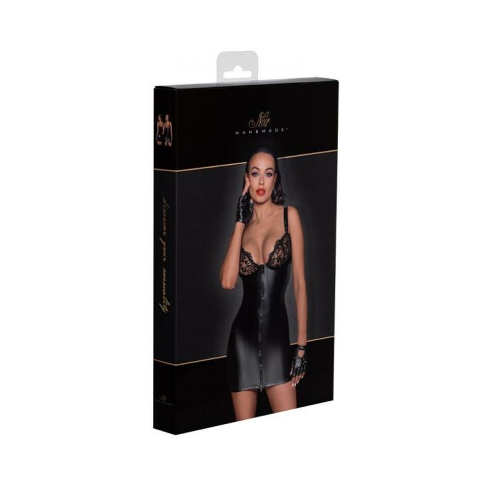Noir Handmade Powerwetlook Mini Dress With Lace Chest And 2-way Zipper S