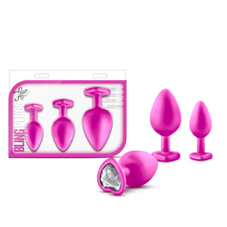 Blush Luxe Bling Plugs Training Kit - Pink w/White Gems