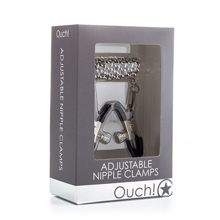 Shots Ouch Adjustable Nipple Clamps w/Chain - Metal