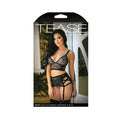 Tease Kelsey Criss-cross Metallic Lace Bralette, Garter Belt, & Panty Black M/l