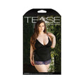 Tease Adrienne Side-cinched Microfiber Chemise With Floral Lace Trim & G-string Panty Black 3x/4x