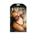 Vixen Heat Waves Floral Print Ruffled Bralette & Matching Thong Panty Black Queen