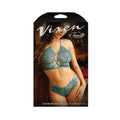 Vixen Teal Me No Lies Criss-cross Lace Halter Bralette & Matching Panty Teal L/xl