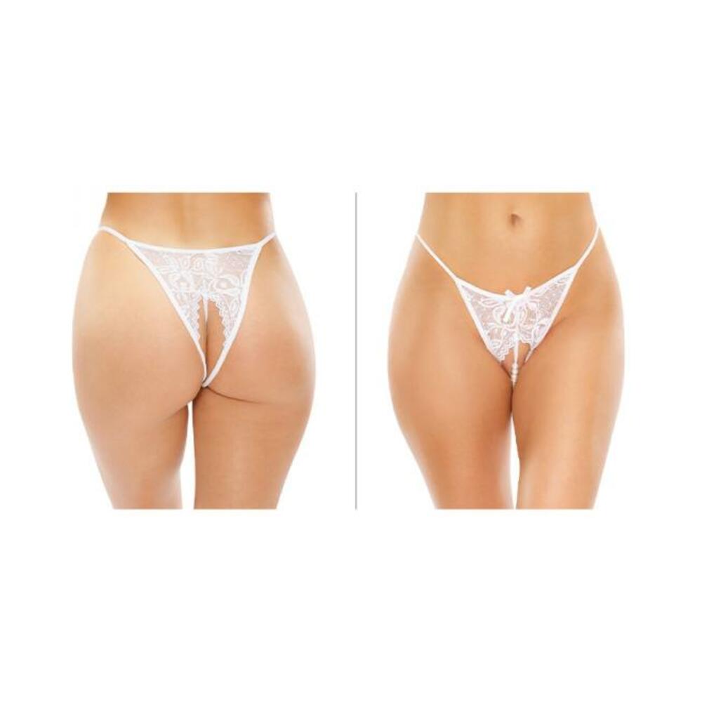 Calla Crotchless Lace Pearl Panty White L/xl