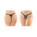 Aster Crotchless Strappy Flower Pearl Thong Black Queen