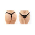 Flora Ruffled Lace Crotchless Pearl Thong Black Queen
