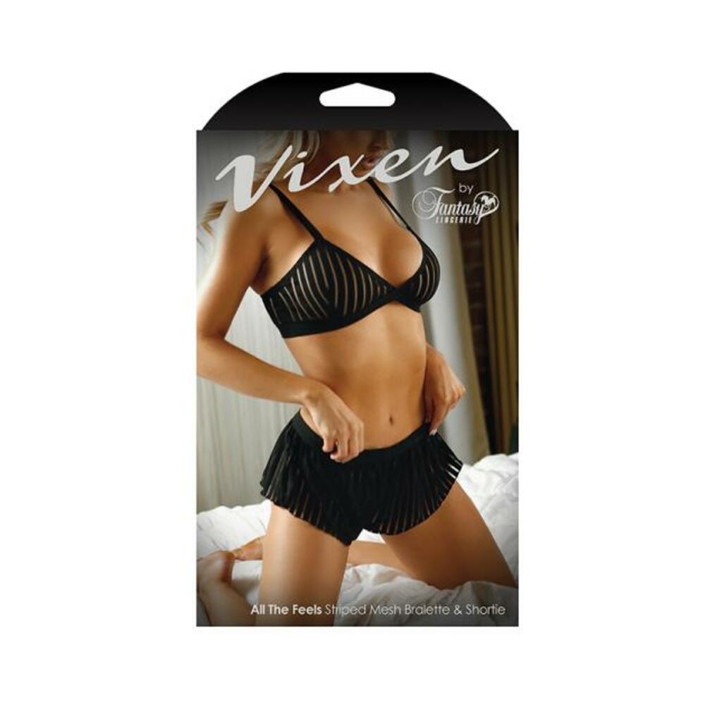 Vixen All The Feels Striped Mesh Bralette & Shorties Black O/s