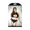 Curve Sadie Halter Bralette With Keyhole Cutout & Matching Gartered High-waisted Panty 3x/4x Black