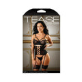 Tease Riley Bra, Waist Cincher With Leg Garters & Panty Set Black L/xl