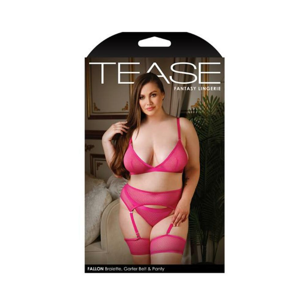 Tease Fallon Bralette, Garter Belt With Leg Garters & Panty Set Pnk 3x/4x