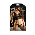Vixen Call Me Yours Longline Bralette With Grommets & Thong Panty Black L/xl
