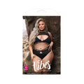 Fantasy Lingerie Vibes Fuck Labels Keyhole Top & High Waist Bottoms With Uv Reactive Elastic Black Q