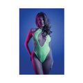 Fantasy Lingerie Glow Nocturnal Keyhole Halter Tie Teddy With Snap Closure Neon Lemon S/m