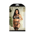 Fantasy Lingerie Tease Avori Strappy Harness Bra, Garter Belt & Panty Black S/m