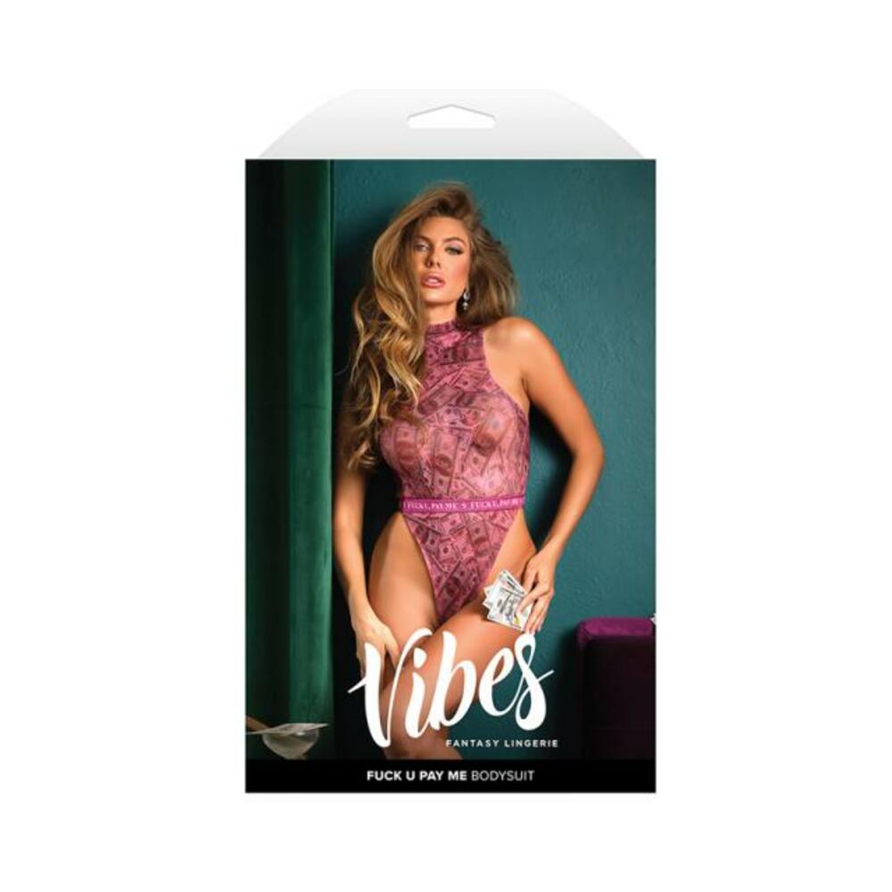 Fantasy Lingerie Vibes Fuck U Pay Me Money-print Sparkle Mesh Bodysuit L/xl