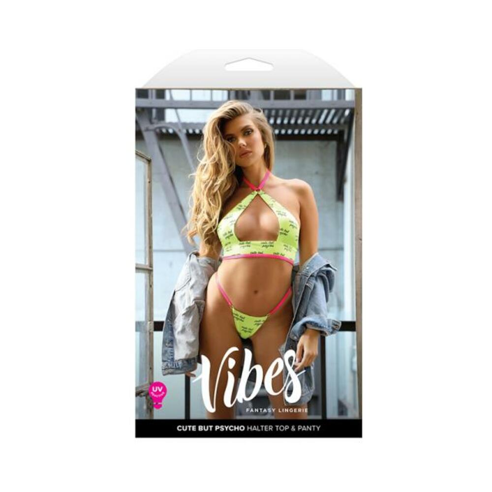 Fantasy Lingerie Vibes Cute But Psycho Uv Reactive Keyhole Halter & Panty M/l