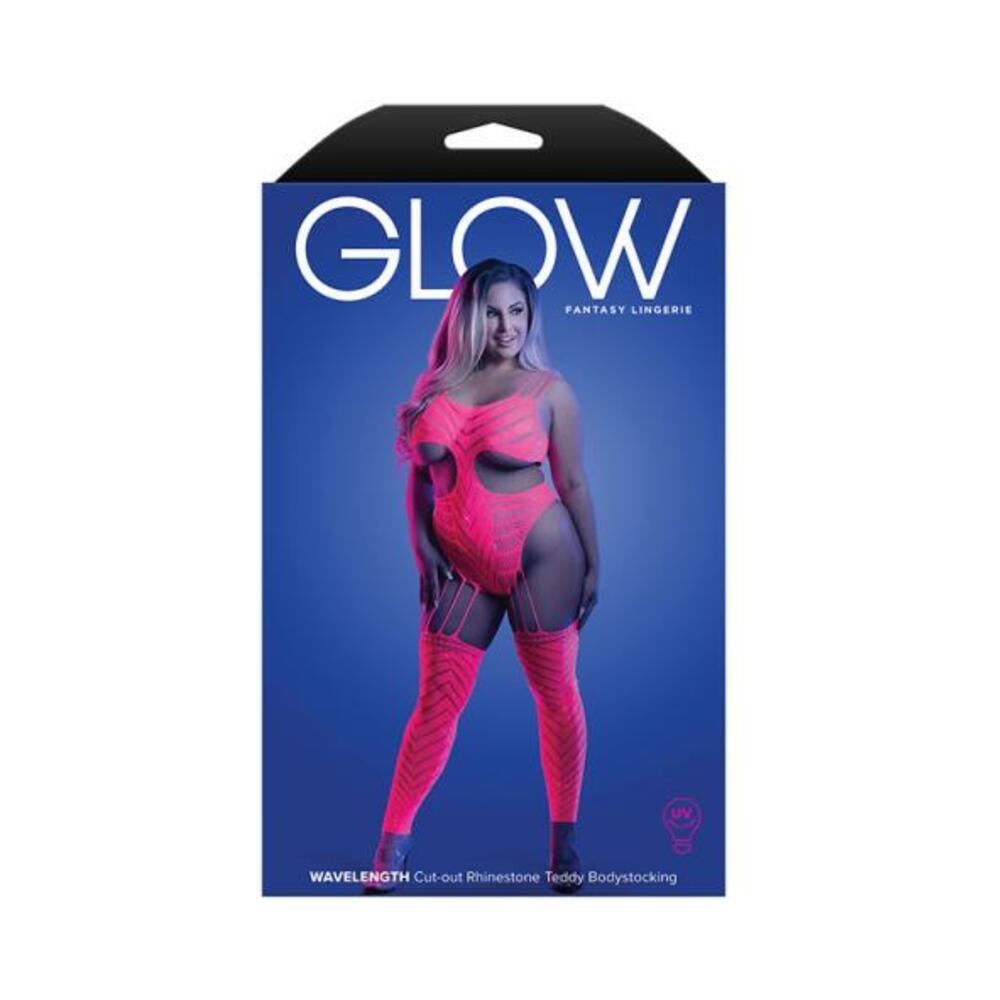 Fantasy Lingerie Glow Wavelength Uv Reactive Rhinestone Fishnet Cut-out Teddy Bodystocking Queen Siz