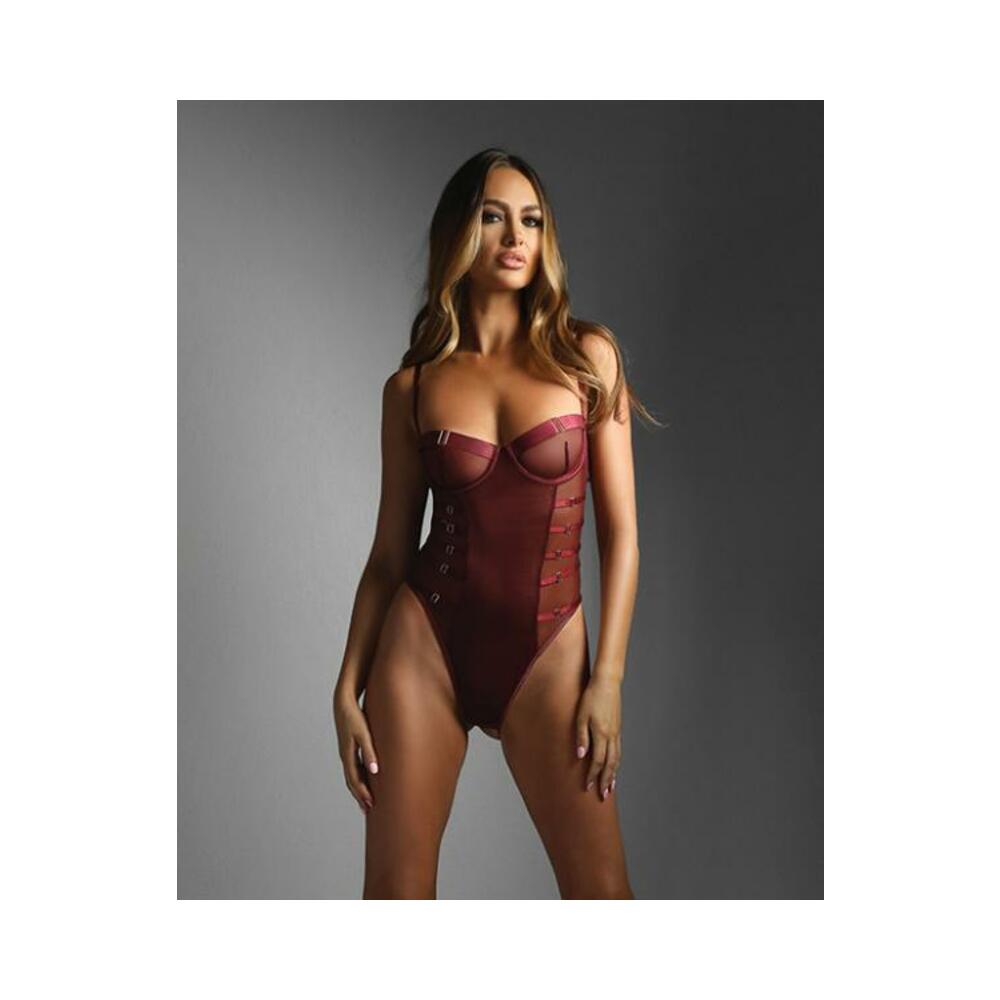 Edge Crotchless Underwire Mesh Teddy W/ Strappy Open Back - Burgundy M/l