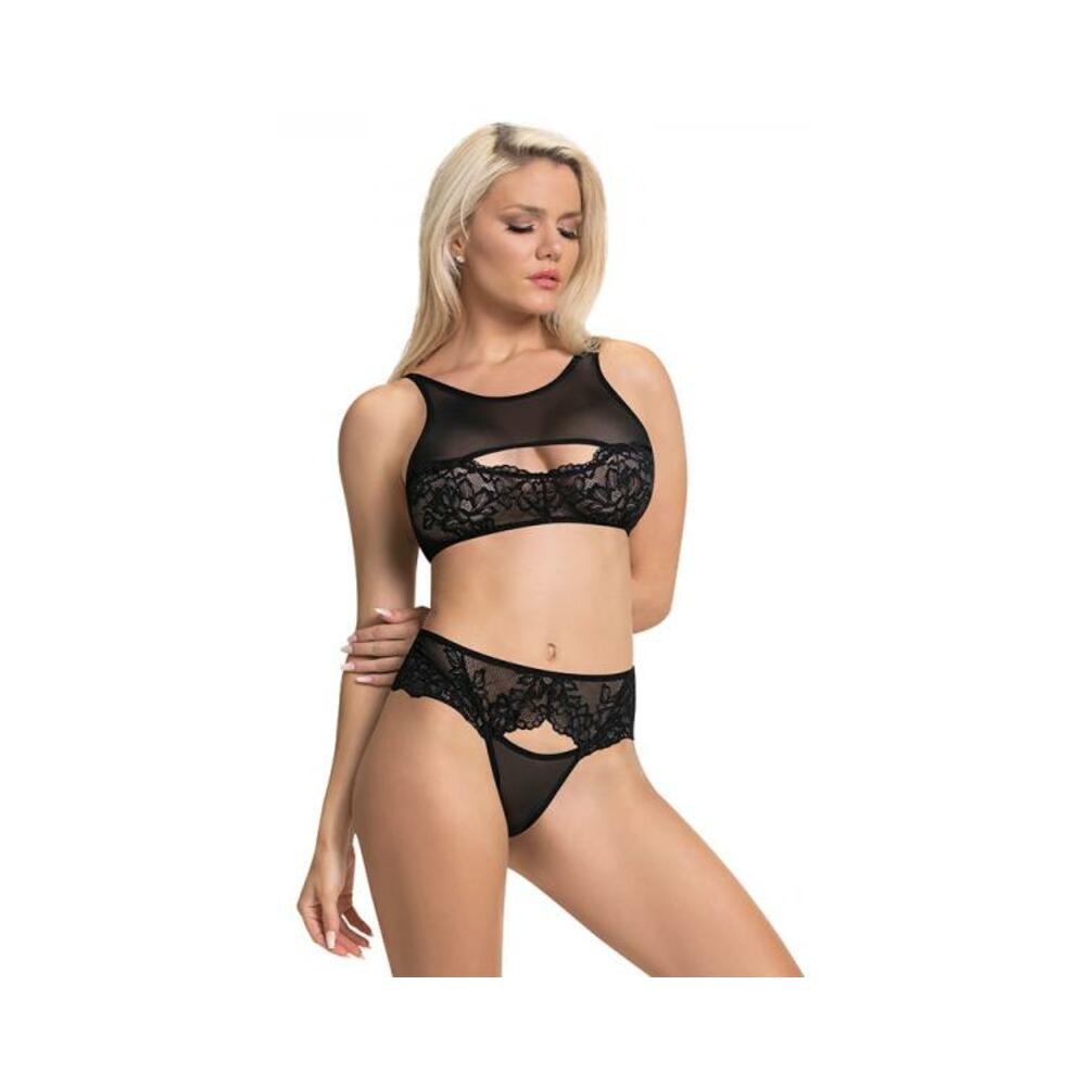 Magic Silk Sugar & Spice Peek-a-boo Bra & Panty Set Black L/xl