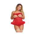 Magic Silk Marabou Cupless & Crotchless Babydoll Set Red Queen