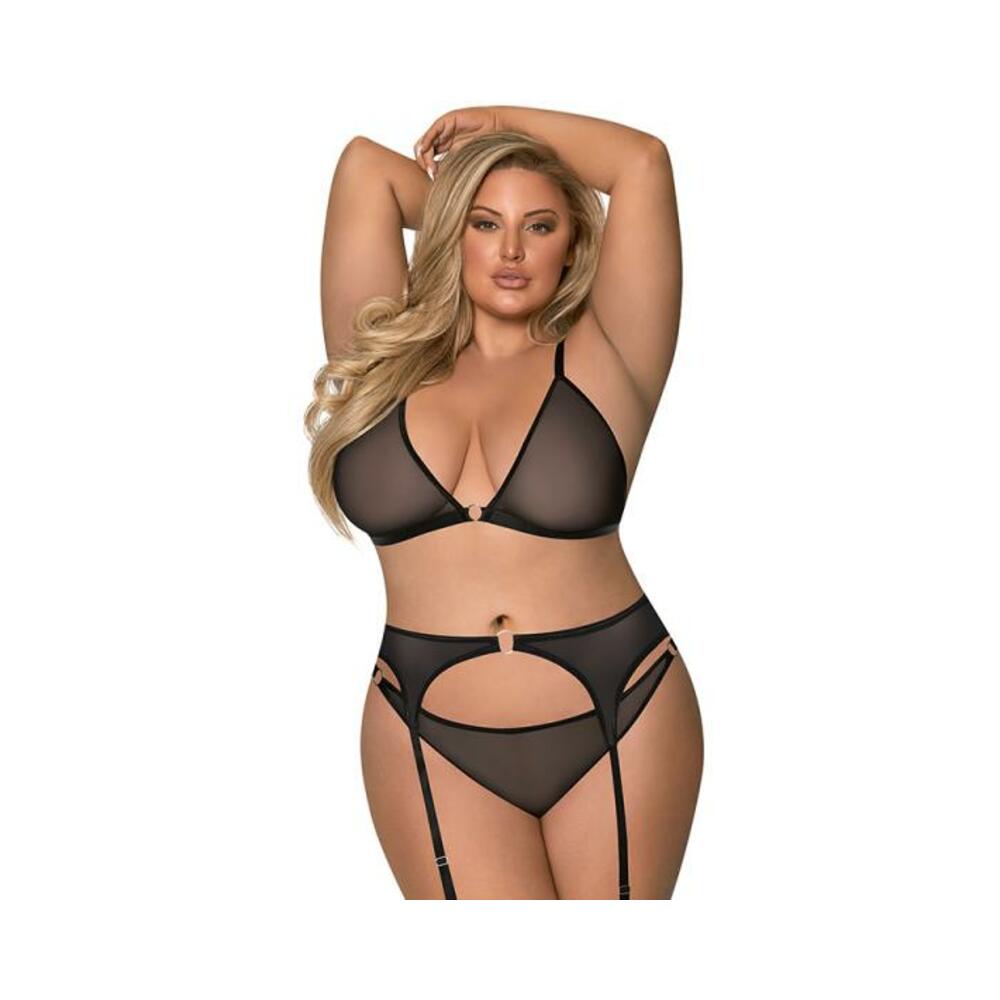 Magic Silk Sassy Bra, Garter & Rouched Panty Black Queen