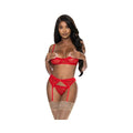 Magic Silk Ooh La Lace Demi Bra, Garter & Tanga Set Red S/m
