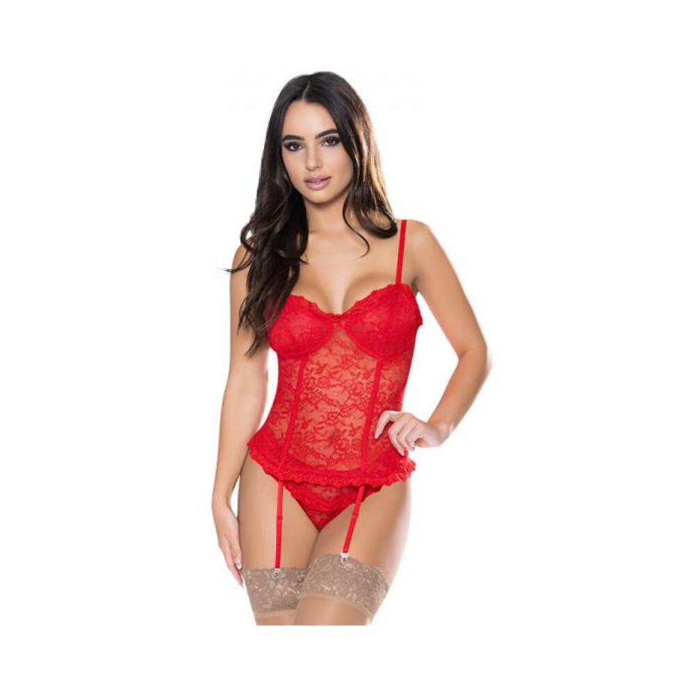 Magic Silk Ooh La Lace Bustier & Panty Set Red L/xl