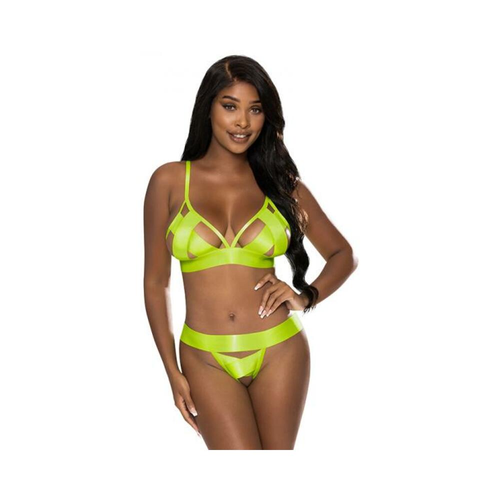 Magic Silk Strap Tease Bra & Crotchless Panty Set Yellow S/m