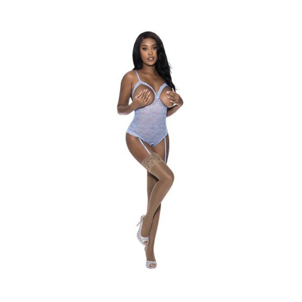Magic Silk Ooh La Lace Cupless & Crotchless Teddy Periwinkle S/m