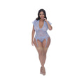 Magic Silk Ooh La Lace Cap Sleeve Basque & Tanga Set Periwinkle Queen Size